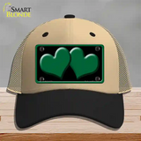 Solid Green Centered Hearts Black Novelty License Plate Hat Mesh / Khaki|Black