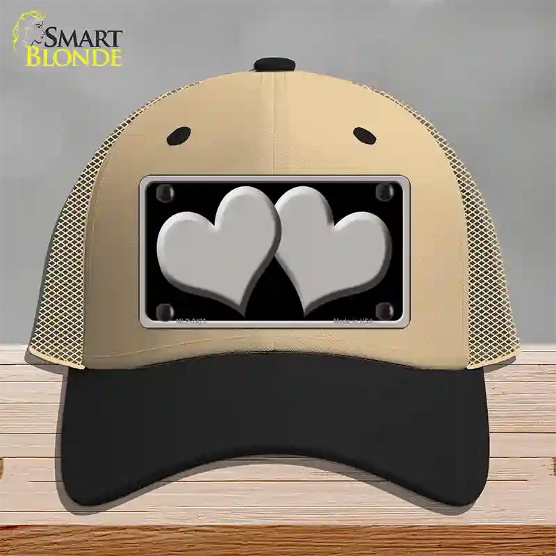 Solid Grey Centered Hearts Black Novelty License Plate Hat Mesh / Khaki|Black