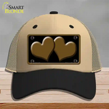 Solid Brown Centered Hearts Black Novelty License Plate Hat Mesh / Khaki|Black