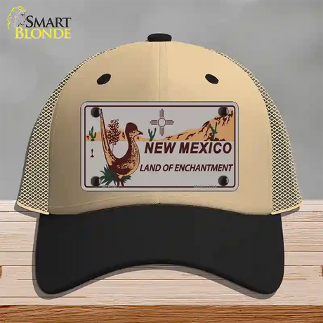 Roadrunner Gray New Mexico Novelty License Plate Hat Mesh / Khaki|Black