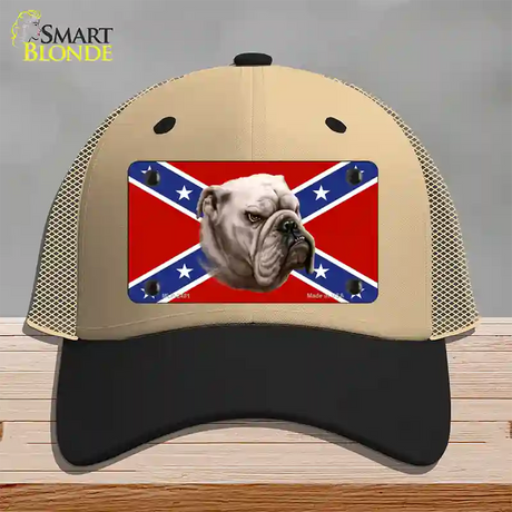 Confederate Flag Bulldog Novelty License Plate Hat Mesh / Khaki|Black