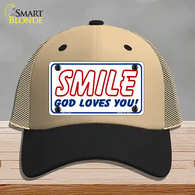 Smile God Loves You Novelty License Plate Hat Mesh / Khaki|Black