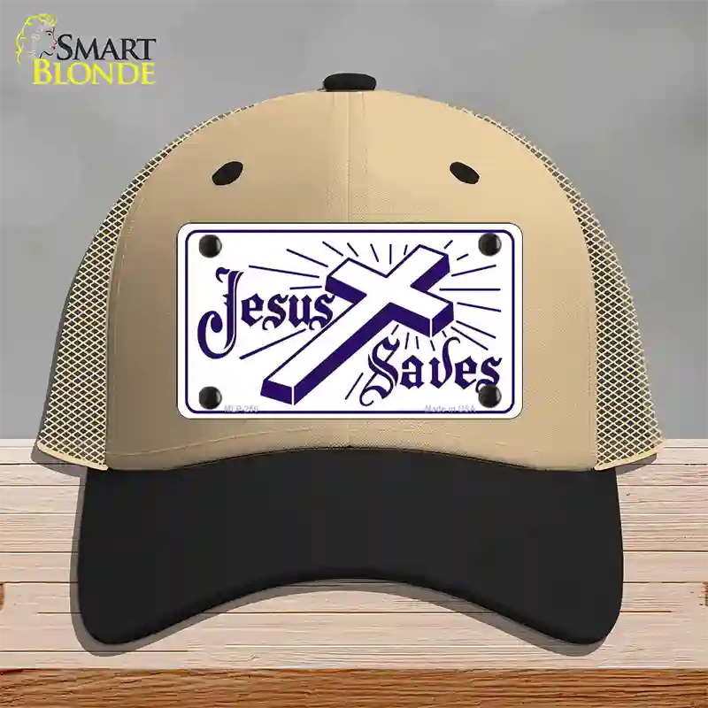 Jesus Saves Novelty License Plate Hat Mesh / Khaki|Black