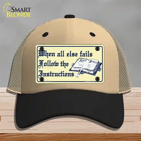 Follow Instructions Novelty License Plate Hat Mesh / Khaki|Black