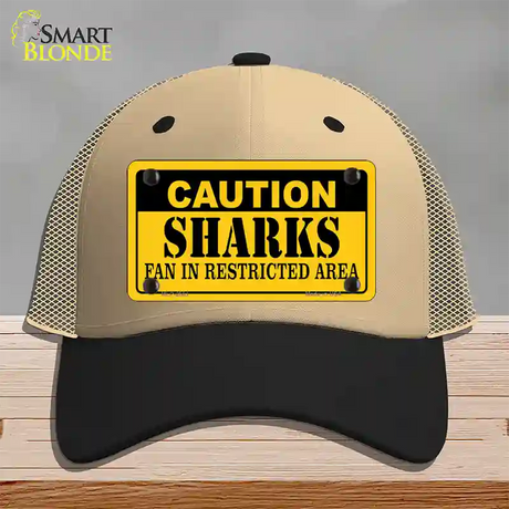 Caution Sharks Novelty License Plate Hat Mesh / Khaki|Black