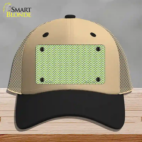 Lime Green White Chevron Novelty License Plate Hat Mesh / Khaki|Black