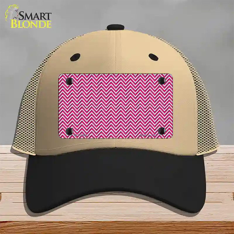 Pink White Chevron Novelty License Plate Hat Mesh / Khaki|Black