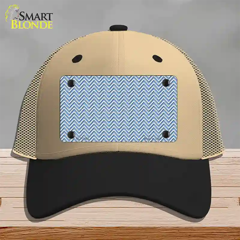 Light Blue White Chevron Novelty License Plate Hat Mesh / Khaki|Black