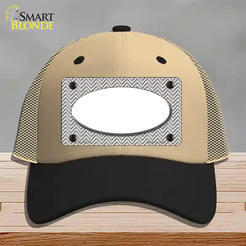 Grey White Chevon White Oval Novelty License Plate Hat Mesh / Khaki|Black