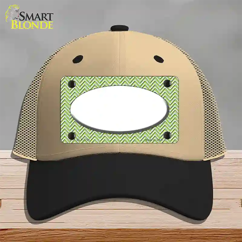 Lime Green White Chevon White Center Oval Novelty License Plate Hat Mesh / Khaki|Black