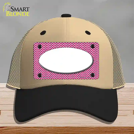 Pink White Chevon White Center Oval Novelty License Plate Hat Mesh / Khaki|Black