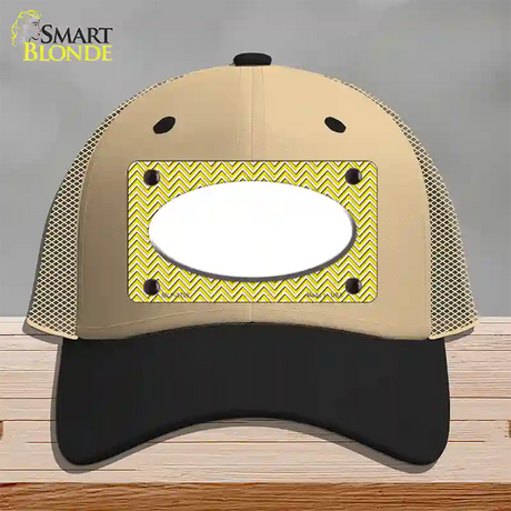 Yellow White Chevon White Center Oval Novelty License Plate Hat Mesh / Khaki|Black