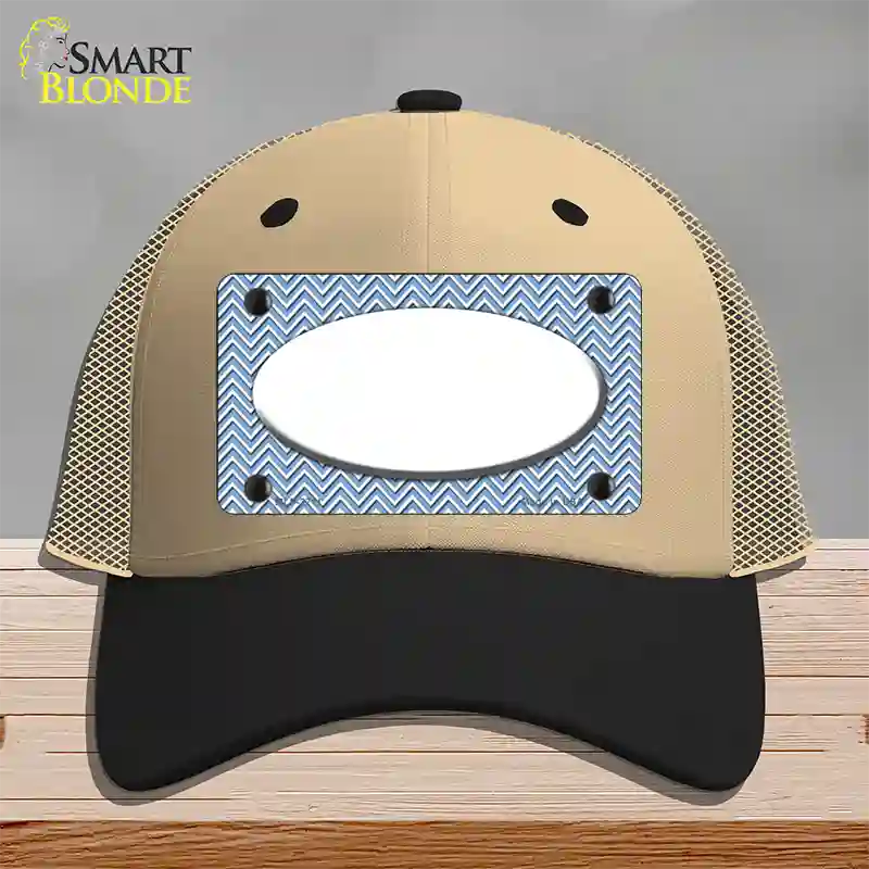 Light Blue White Chevon White Center Oval Novelty License Plate Hat Mesh / Khaki|Black