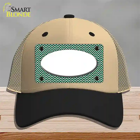 Green White Chevon White Center Oval Novelty License Plate Hat Mesh / Khaki|Black