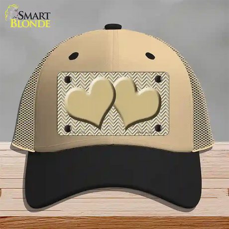 Gold White Chevron Gold Center Hearts Novelty License Plate Hat Mesh / Khaki|Black