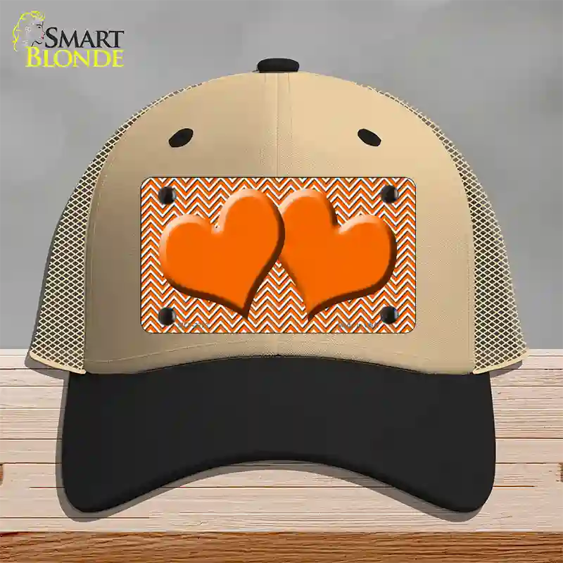 Orange White Chevron Orange Center Hearts Novelty License Plate Hat Mesh / Khaki|Black