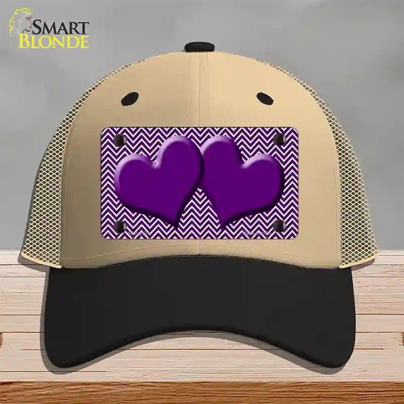 Purple White Chevron Purple Center Hearts Novelty License Plate Hat Mesh / Khaki|Black