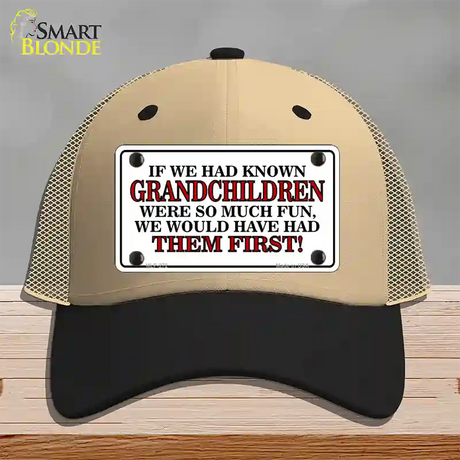 Grandchildren First Novelty License Plate Hat Mesh / Khaki|Black