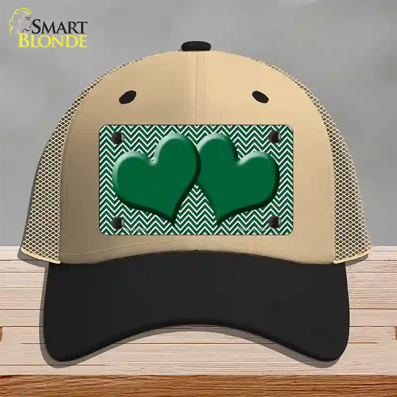 Green White Chevron Green Center Hearts Novelty License Plate Hat Mesh / Khaki|Black