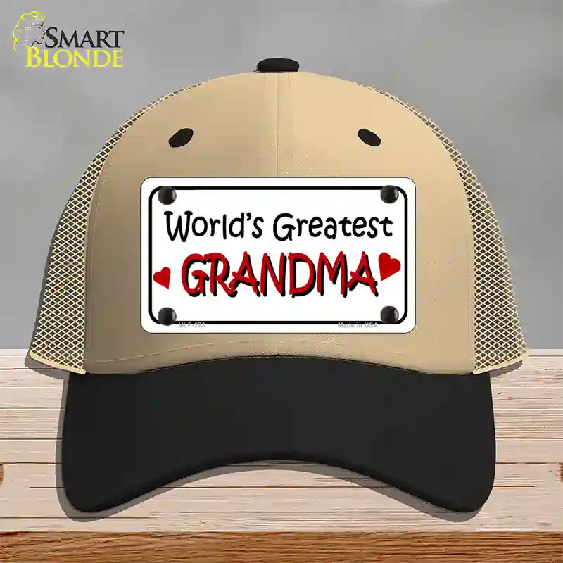 Worlds Greatest Grandma Novelty License Plate Hat Mesh / Khaki|Black