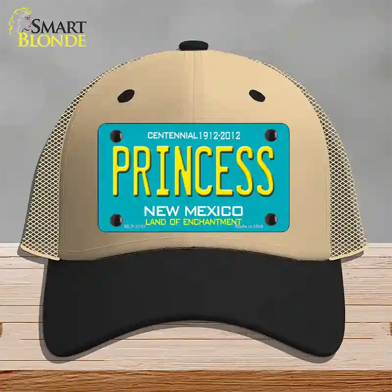 Princess New Mexico Teal Novelty License Plate Hat Mesh / Khaki|Black