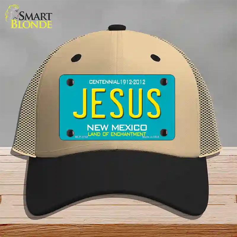 Jesus New Mexico Teal Novelty License Plate Hat Mesh / Khaki|Black