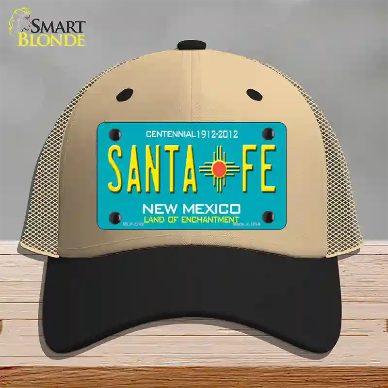 Santa Fe New Mexico Teal Novelty License Plate Hat Mesh / Khaki|Black