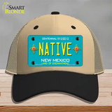 Native New Mexico Teal Novelty License Plate Hat Mesh / Khaki|Black