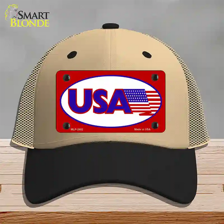 USA American Flag Vanity Novelty License Plate Hat Mesh / Khaki|Black