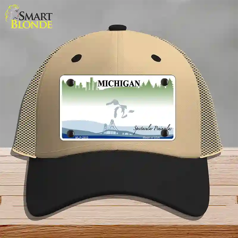 Michigan Peninsulas State Blank Novelty License Plate Hat Mesh / Khaki|Black