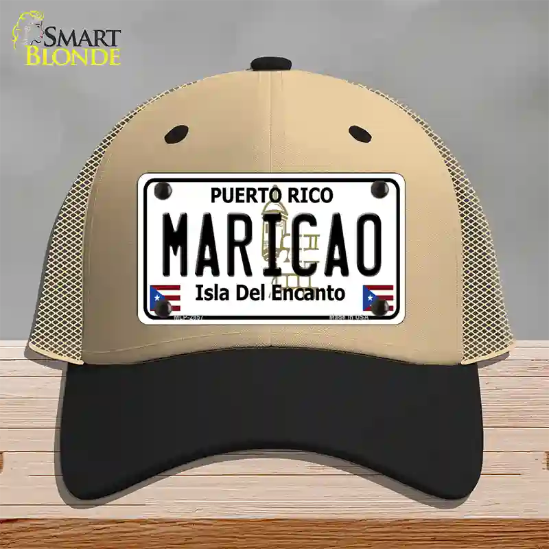 Maricao Puerto Rico Novelty License Plate Hat Mesh / Khaki|Black