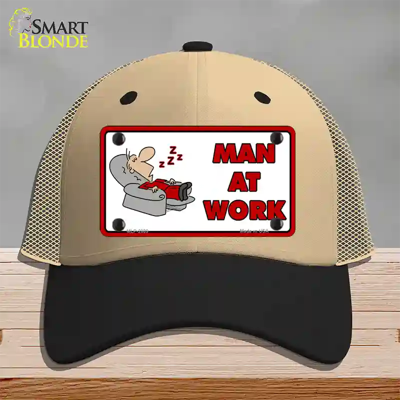 Man At Work Novelty License Plate Hat Mesh / Khaki|Black