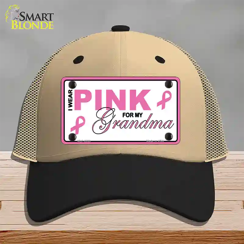 Pink For Grandma Novelty License Plate Hat Mesh / Khaki|Black