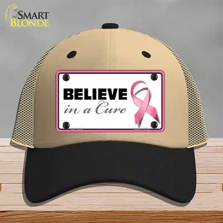 Believe In A Cure Novelty License Plate Hat Sign Mesh / Khaki|Black