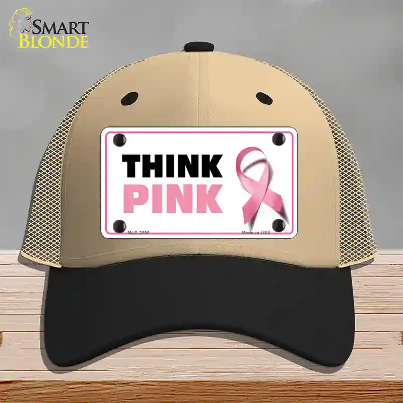 Think Pink Novelty License Plate Hat Sign Mesh / Khaki|Black