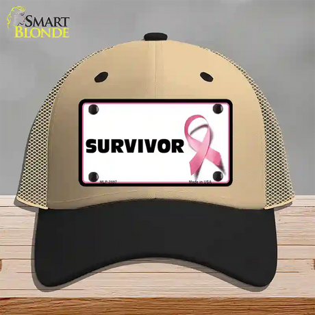 Survivor Breast Cancer Novelty License Plate Hat Mesh / Khaki|Black