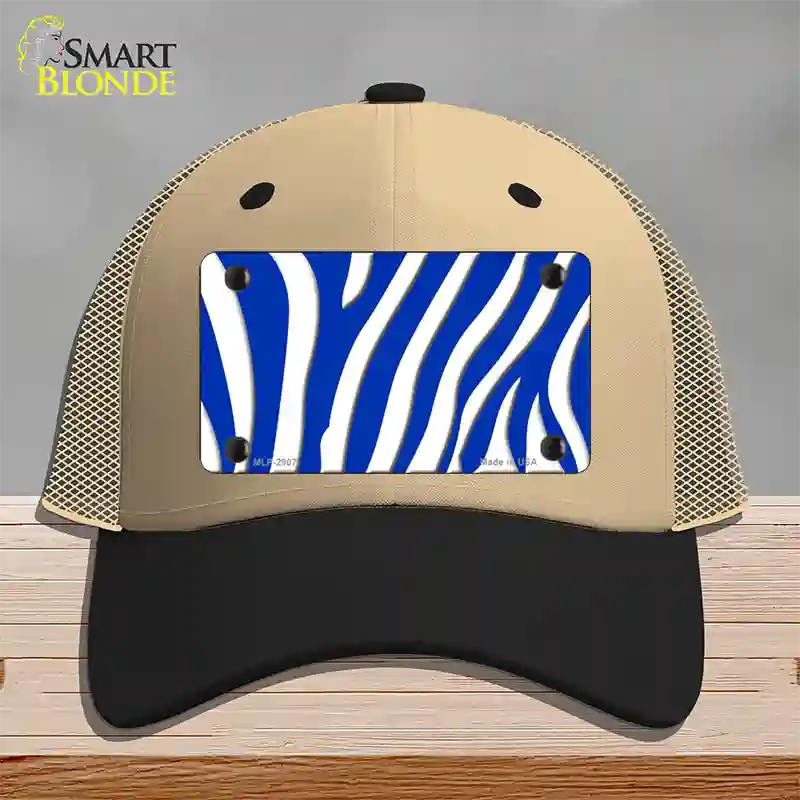 Blue White Zebra Novelty License Plate Hat Mesh / Khaki|Black