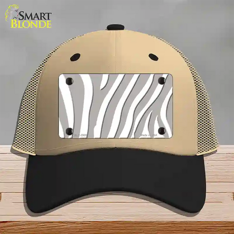 Grey White Zebra Novelty License Plate Hat Mesh / Khaki|Black