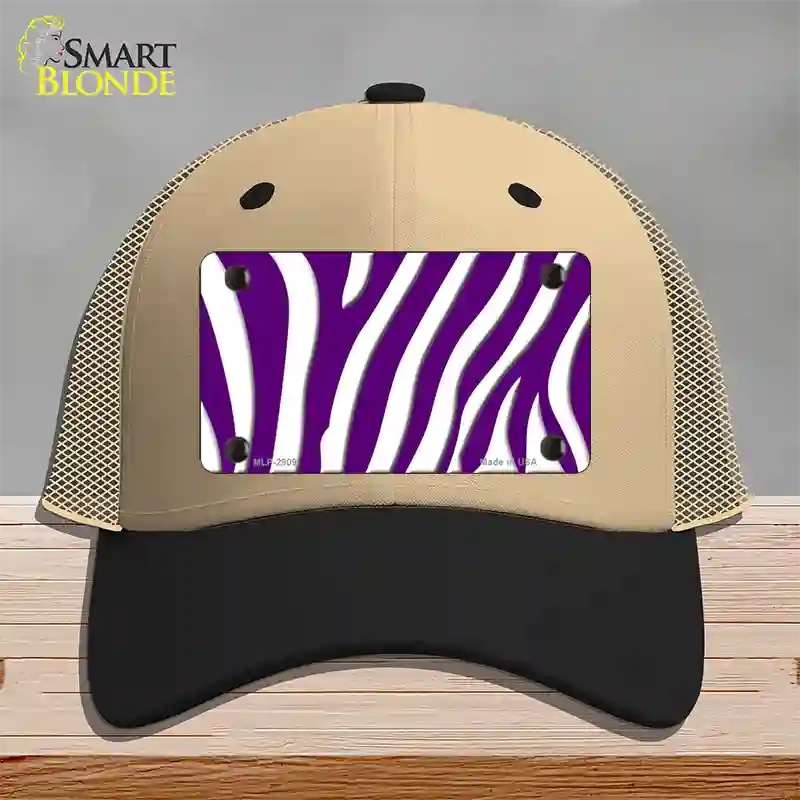 Purple White Zebra Novelty License Plate Hat Mesh / Khaki|Black