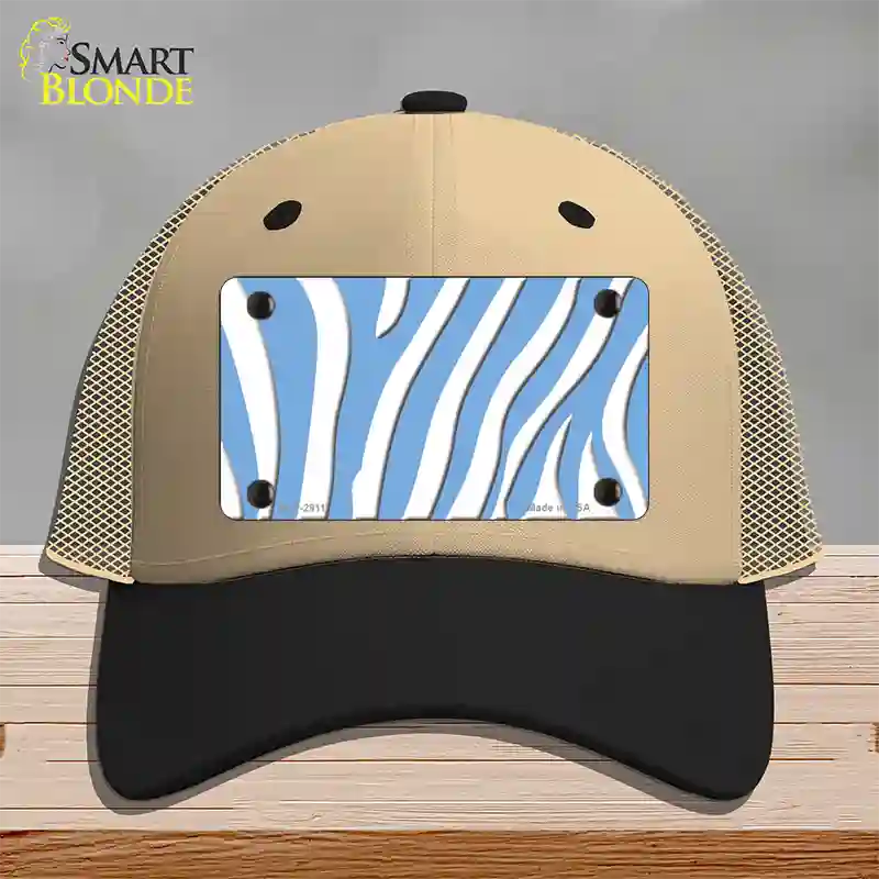 Light Blue White Zebra Novelty License Plate Hat Mesh / Khaki|Black