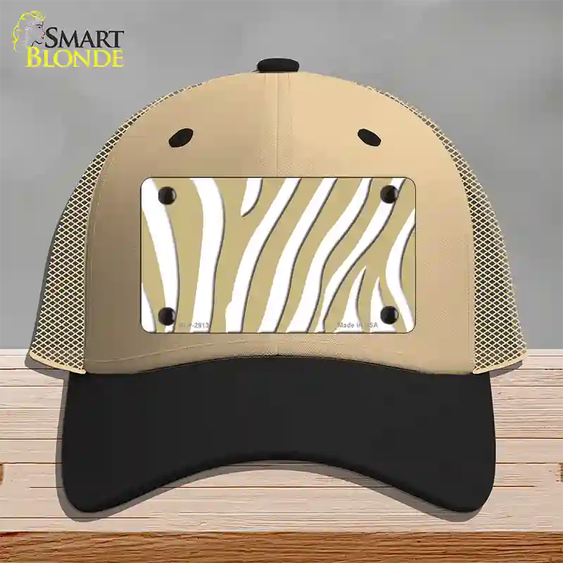 Gold White Zebra Novelty License Plate Hat Mesh / Khaki|Black