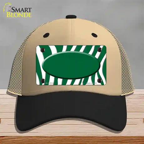 Green White Zebra Green Center Oval Novelty License Plate Hat Mesh / Khaki|Black