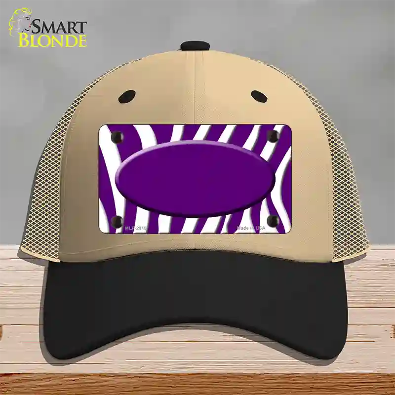 Purple White Zebra Purple Center Oval Novelty License Plate Hat Mesh / Khaki|Black