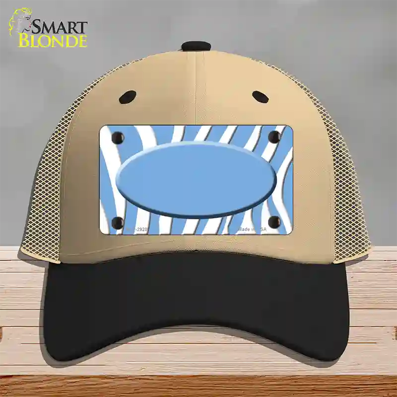 Light Blue White Zebra Light Blue Center Oval Novelty License Plate Hat Mesh / Khaki|Black