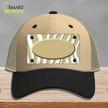 Gold White Zebra Gold Center Oval Novelty License Plate Hat Mesh / Khaki|Black