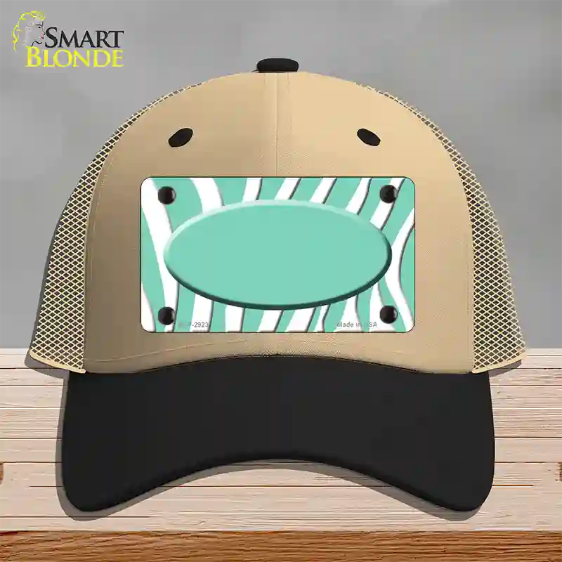 Mint White Zebra Mint Center Oval Novelty License Plate Hat Mesh / Khaki|Black