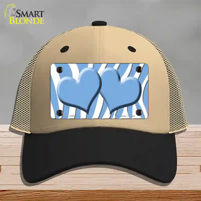 Light Blue White Zebra Light Blue Centered Hearts Novelty License Plate Hat Mesh / Khaki|Black