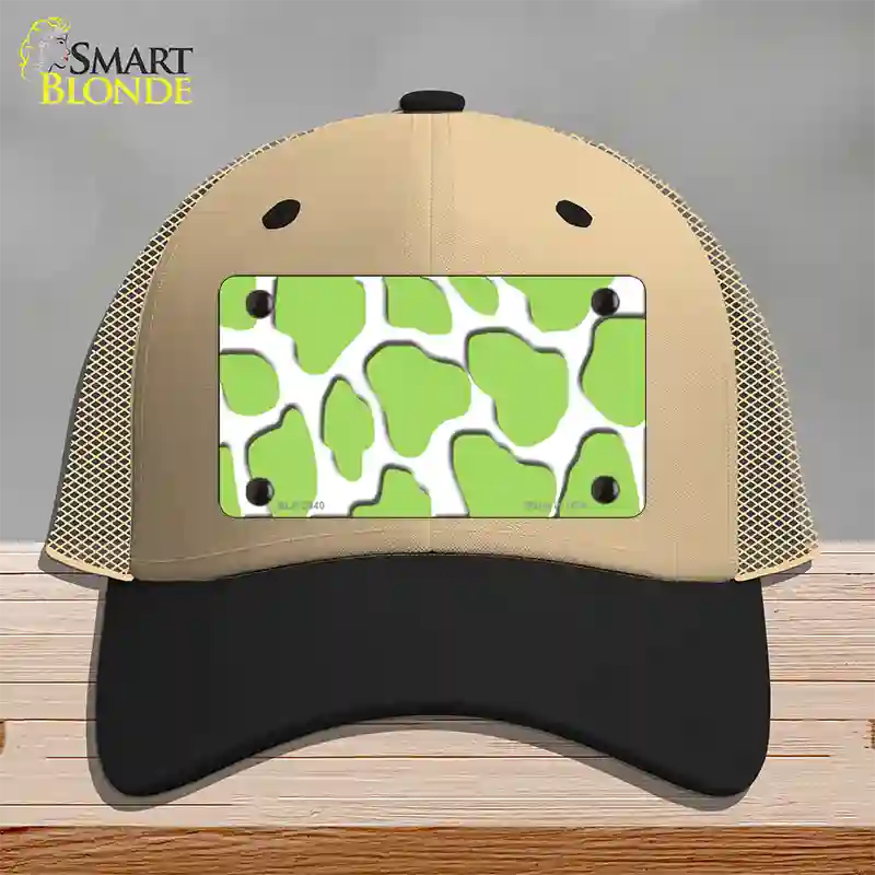 Lime Green White Giraffe Novelty License Plate Hat Mesh / Khaki|Black