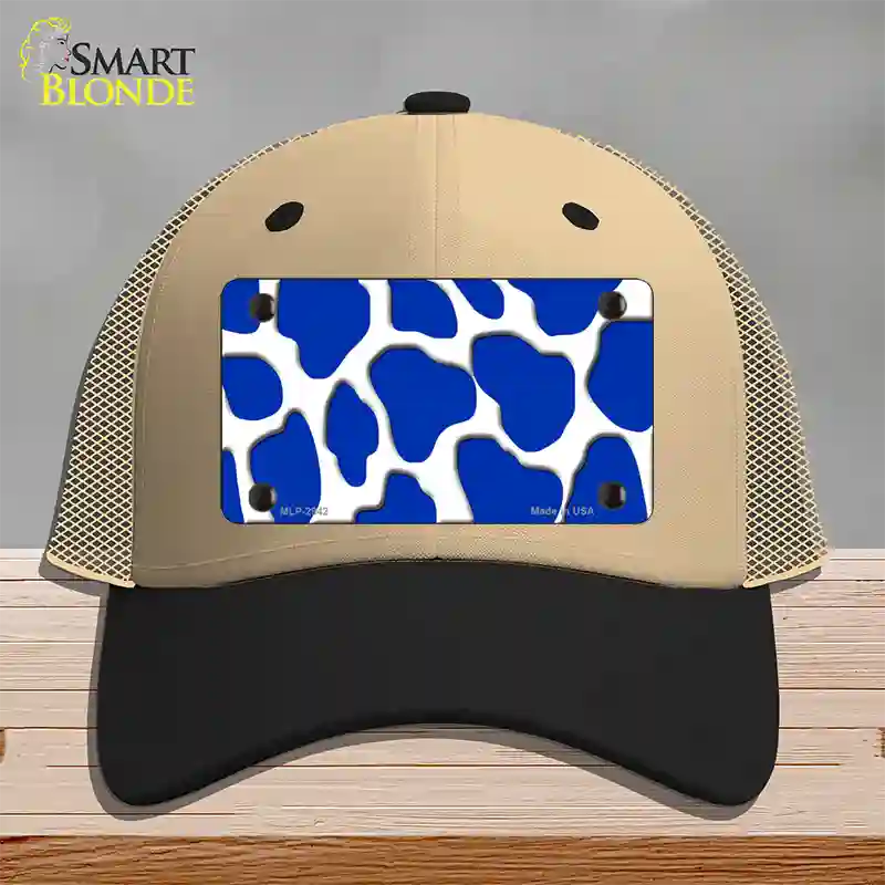 Blue White Giraffe Novelty License Plate Hat Mesh / Khaki|Black