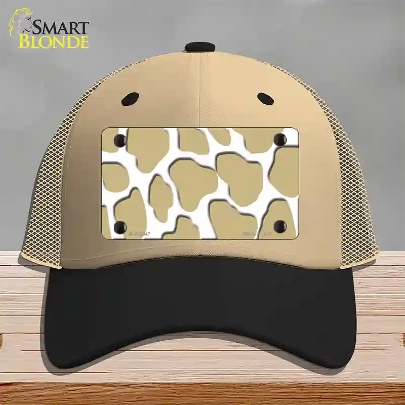 Gold White Giraffe Novelty License Plate Hat Mesh / Khaki|Black